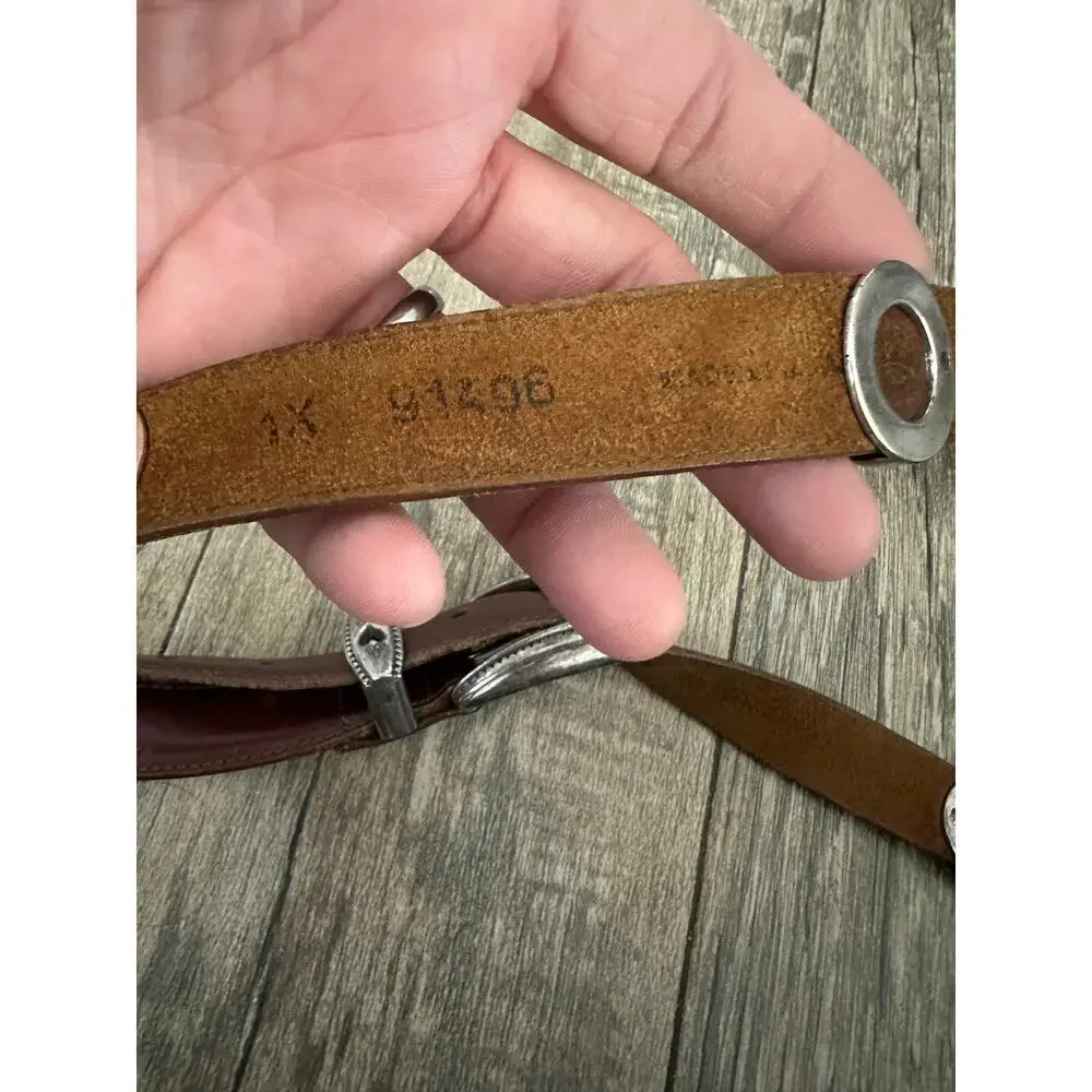 Vintage Women's Brown Genuine Leather western silver Belt hearts 1X plus size